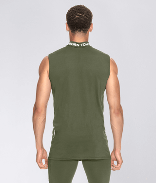 Born Tough Mock Neck Elegant Fitting Sleeveless Base Layer Shirt For Men Military Green