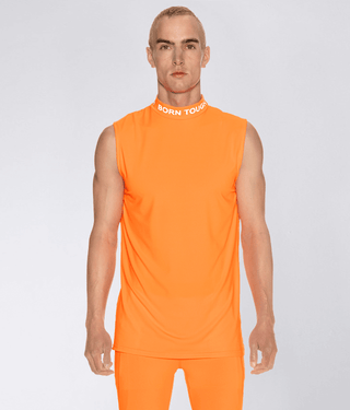 Born Tough Mock Neck Reflective design Sleeveless Base Layer Shirt For Men Orange