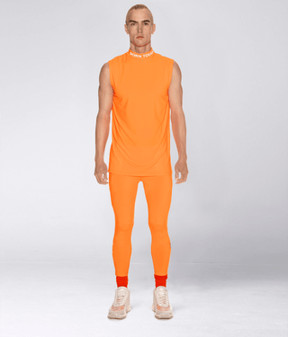 Born Tough Mock Neck 4-way Stretchable Sleeveless Base Layer Shirt For Men Orange