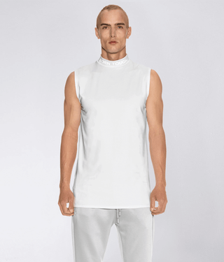 Born Tough Mock Neck Reflective design Sleeveless Base Layer Shirt For Men White