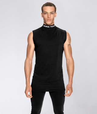 Born Tough Mock Neck Reflective design Sleeveless Base Layer Shirt For Men Black