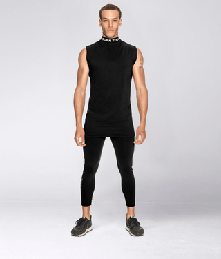Born Tough Mock Neck 4-way Stretchable Sleeveless Base Layer Shirt For Men Black