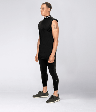 Born Tough Mock Neck Extended Curve Hem Sleeveless Base Layer Shirt For Men Black