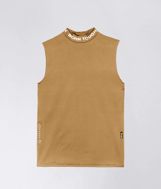 Born Tough Mock Neck Longitudinal Elasticity Sleeveless Base Layer Shirt For Men Khaki