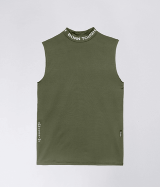 Born Tough Mock Neck Longitudinal Elasticity Sleeveless Base Layer Shirt For Men Military Green