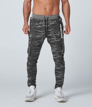 Born Tough Slim Fit Bodybuilding Cargo Jogger Pants For Men Grey Camo