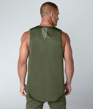 Born Tough Momentum Extended Back Hem Tank Top For Men Military Green