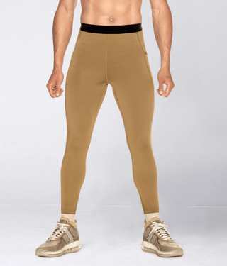 Born Tough Side Pockets Compression Signature Elastane Blend Gym Workout Pants For Men Khaki