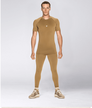 Born Tough Side Pockets Compression Reflective Logo Gym Workout Pants For Men Khaki