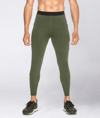 Born Tough Side Pockets Compression Signature Elastane Blend Gym Workout Pants For Men Military Green