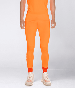 Born Tough Side Pockets Compression Signature Elastane Blend Gym Workout Pants For Men Orange