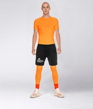 Born Tough Side Pockets Compression Reflective Logo Gym Workout Pants For Men Orange