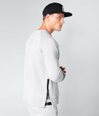 Born Tough Men Curved Hem Side-Zip Drop Pocket Crewneck Metal Gray