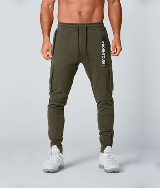 Born Tough Slim Fit Athletic Cargo Jogger Pants For Men Military Green