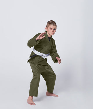 Essential Military Green Brazilian Jiu Jitsu Gi BJJ Uniform for Kids