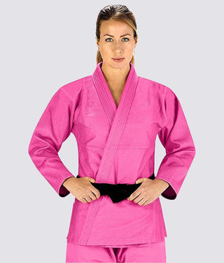 Elite Sports Essential Lightweight Preshrunk Antibacterial Pink Adult Brazilian Jiu Jitsu BJJ Gi With Free White Belt