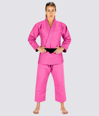 Elite Sports Essential Lightweight Preshrunk Side-Slit Design Pink Adult Brazilian Jiu Jitsu BJJ Gi With Free White Belt