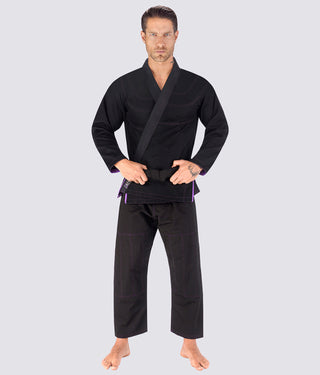 Elite Sports Essential Ultra Light Preshrunk Side-Slit Design Black Adult Brazilian Jiu Jitsu BJJ Gi With Free White Belt