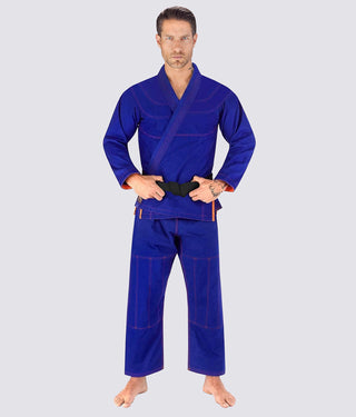 Elite Sports Essential Ultra Light Preshrunk Side-Slit Design Blue Adult Brazilian Jiu Jitsu BJJ Gi With Free White Belt