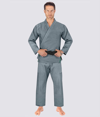 Elite Sports Essential Ultra Light Preshrunk Side-Slit Design Gray Adult Brazilian Jiu Jitsu BJJ Gi With Free White Belt