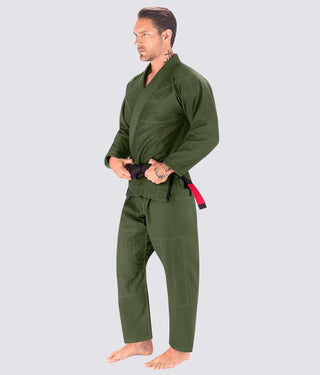 Elite Sports Essential Ultra Light Preshrunk Sweat Wicking Green Adult Brazilian Jiu Jitsu BJJ Gi With Free White Belt