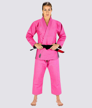 Elite Sports Ultra Light Preshrunk Reinforced Stitching Pink Adult Brazilian Jiu Jitsu BJJ Gi  With Free White Belt