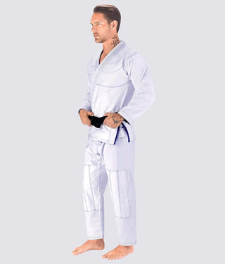 Elite Sports Essential Ultra Light Preshrunk Sweat Wicking White Adult Brazilian Jiu Jitsu BJJ Gi With Free White Belt