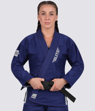 Elite Sports Lightweight Preshrunk Antibacterial Navy Women Brazilian Jiu Jitsu BJJ Gi With Free White Belt
