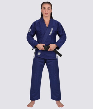 Elite Sports Lightweight Preshrunk Side-Slit Design Navy Women Brazilian Jiu Jitsu BJJ Gi With Free White Belt