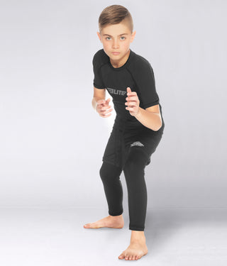 Kids' Standard Black Short Sleeve Judo Rash Guard