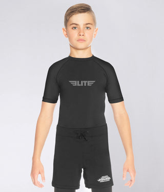 Kids' Standard Black Short Sleeve NO-GI Rash Guard