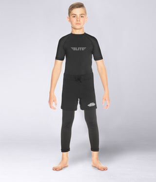 Kids' Standard Black Short Sleeve Judo Rash Guard