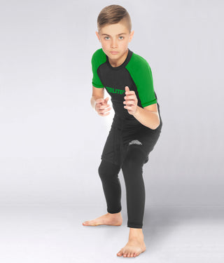 Standard Green Short Sleeve Training Rash Guard  for Kids