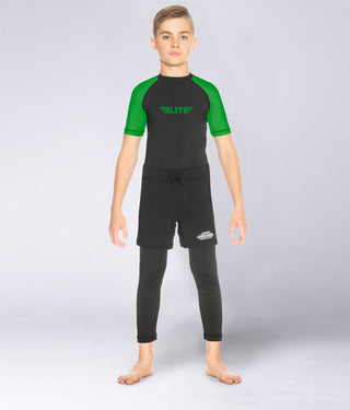 Kids' Standard Green Short Sleeve NO-GI Rash Guard