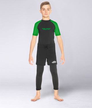 Standard Green Short Sleeve Training Rash Guard  for Kids