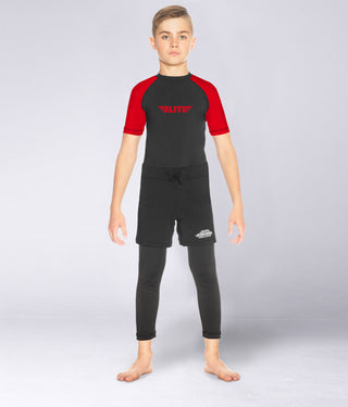 Kids' Standard Red Short Sleeve Judo Rash Guard