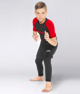 Kids' Standard Red Short Sleeve Judo Rash Guard