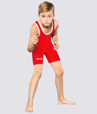Elite Sports Standard Series Flatlock Seams Red Kids Wrestling Singlets 