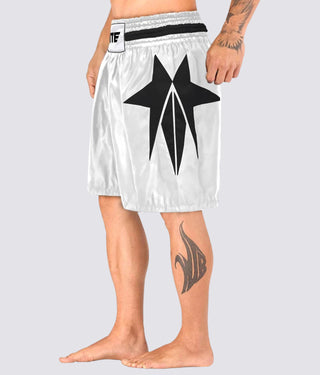 Elite Sports Star Series Sublimation Flatlock Seams White/Black Boxing Shorts