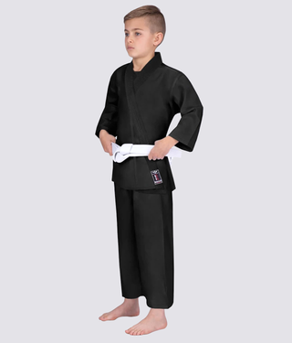 Elite Sports Stiffer Collar Ultra Light Preshrunk Black Kids Karate Gi
