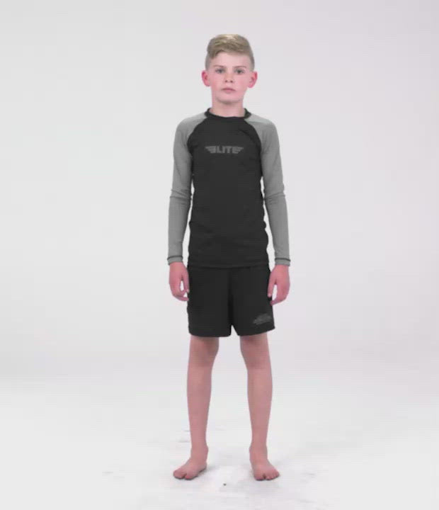Kids' Standard Gray Long Sleeve Boxing Rash Guard Video