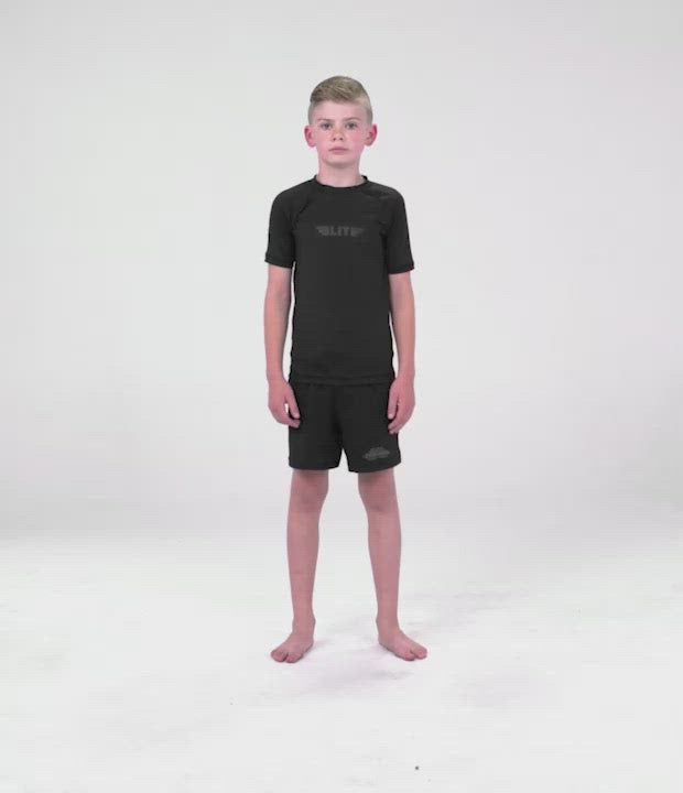 Kids' Standard Black Short Sleeve MMA Rash Guard Video