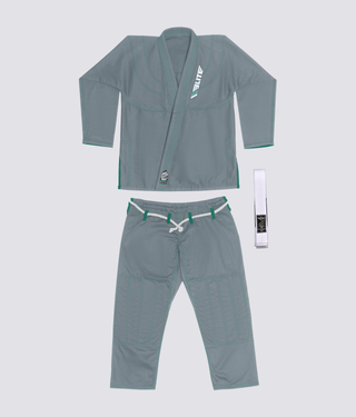 Elite Sports Ultra Light Preshrunk Sweat Wicking Gray Adult Brazilian Jiu Jitsu BJJ Gi  With Free White Belt