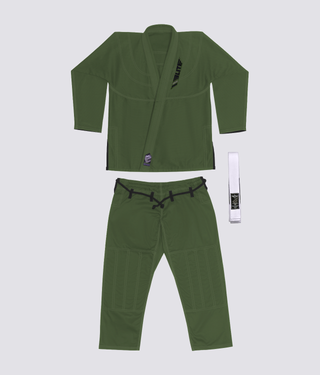 Elite Sports Ultra Light Preshrunk Sweat Wicking Green Adult Brazilian Jiu Jitsu BJJ Gi  With Free White Belt