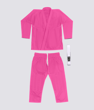 Elite Sports Essential Lightweight Preshrunk Side-Slit Design Pink Kids Brazilian Jiu Jitsu BJJ Gi With Free White Belt