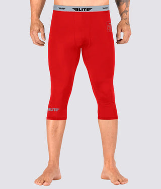 Men's Three Quarter Red Compression Boxing Spat Pants