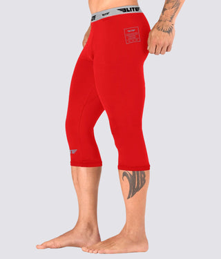 Men's Three Quarter Red Compression Karate Spat Pants